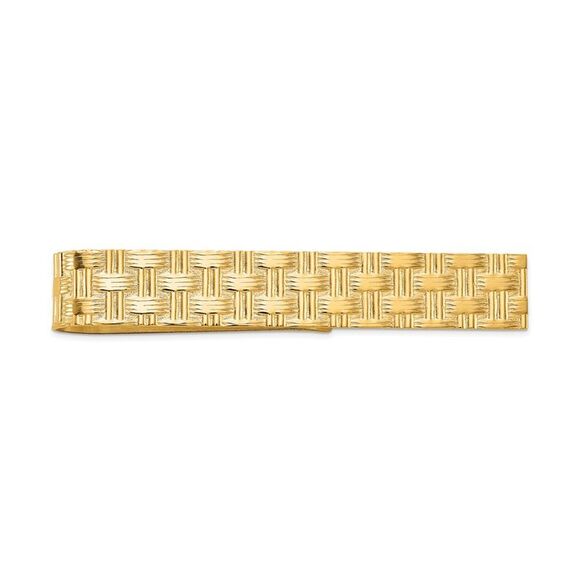 14K Yellow Gold Basketweave Tie Bar 8 x 50mm